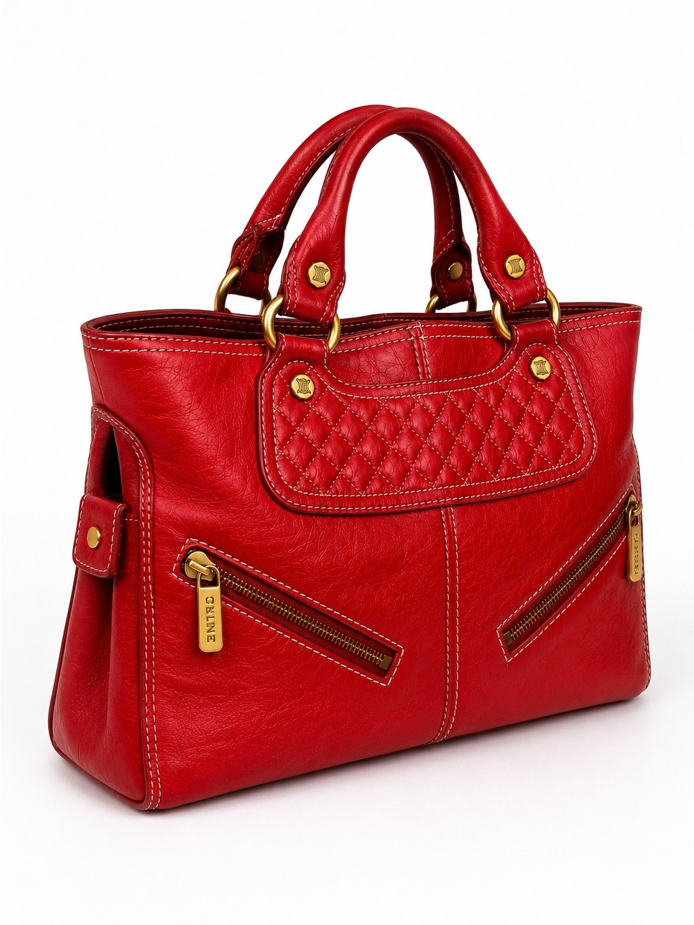 Authentic Celine Boogie Red Leather Satchel Tote Bag Italy - Picture 3 of 17
